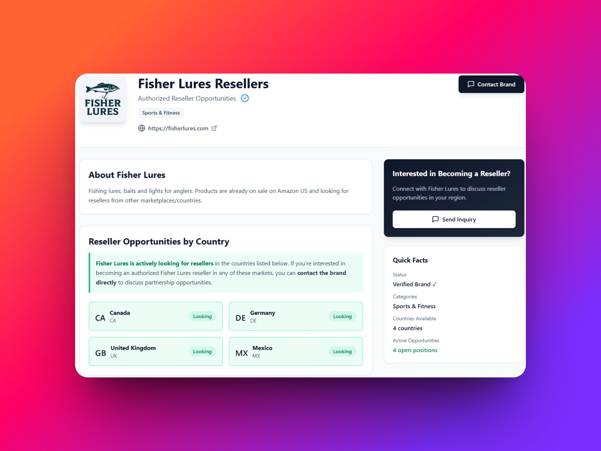 Screenshot of Brand Details Page on BeMyReseller